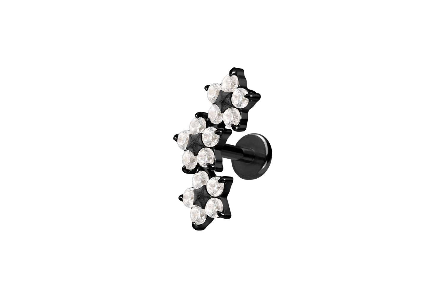 Titan Labret Piercing mit Push Fit 3 KRISTALLBLUMEN